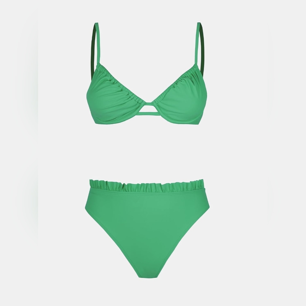 NWT Cupshe High Waisted Green 2 Piece Bikini Set Size XS